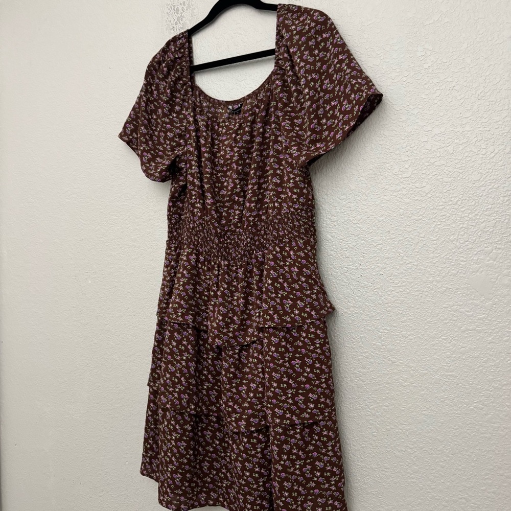 Pretty Garden Brown Floral Boho Swing Tiered Ruffle Summer Dress Size XL NWT - Picture 7 of 13